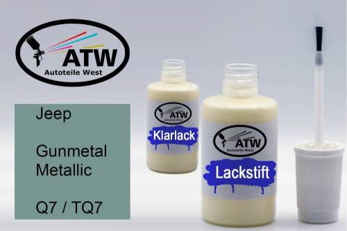 Jeep, Gunmetal Metallic, Q7 / TQ7: 20ml Lackstift + 20ml Klarlack - Set, von ATW Autoteile West.